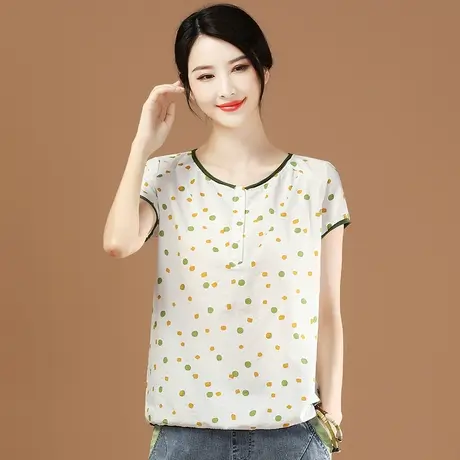 韩潮袭人圆领印花短袖衬衣2024年夏季新款百搭女士衬衫设计感小众商品大图