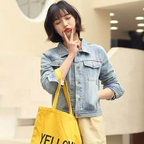 牛仔外套女短款修身韩版潮显瘦学生长袖春秋牛仔服上衣9926商品大图