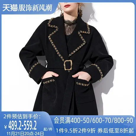 AUI黑色御姐气质小香风毛呢外套女秋冬2024新款收腰短款呢子大衣图片