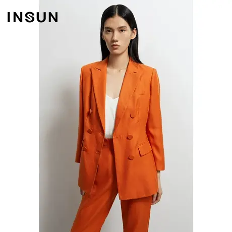 恩裳奥莱秋季醋酸橙色商务摩登西装外套商品大图