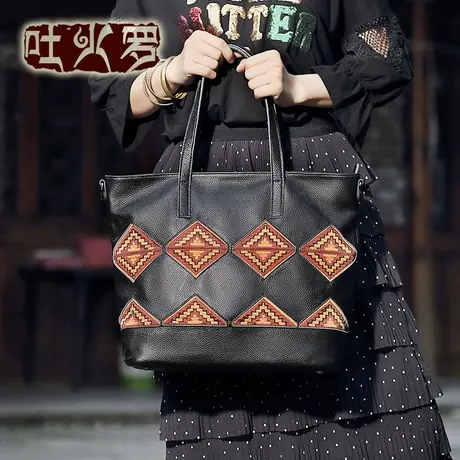 吐火罗2021冬新款刺绣手提包绣花民族风单肩包女大容量软皮斜跨包图片