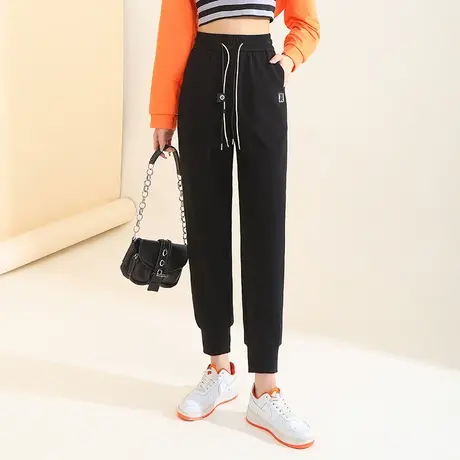 黑色运动裤女春2023新款高腰宽松束脚裤休闲九分哈伦裤卫裤长裤子商品大图