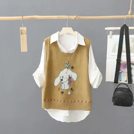 学生圆领可爱马甲背心针织外套女秋装新款外搭针织衫无袖毛衣坎肩图片