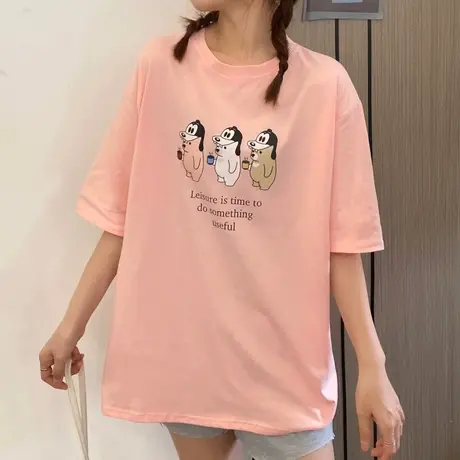 美式复古短袖t恤女设计感小众半袖宽松韩版bf慵懒风ins超火上衣服商品大图