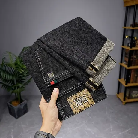 男生痞帅复古风休闲牛仔裤春秋款美式高街直筒男裤子秋季男士秋天图片