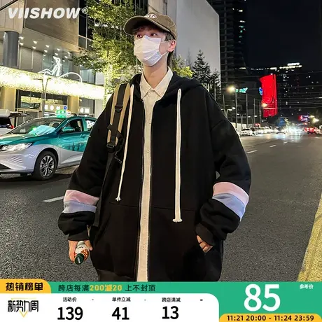 VIISHOW美式开衫冲锋夹克男春秋连帽外套高街潮牌痞帅气工装夹克图片