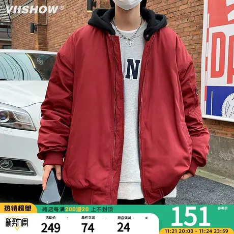 VIISHOW日系假两件棉衣外套男生2023冬季宽松面包服男生连帽棉服商品大图