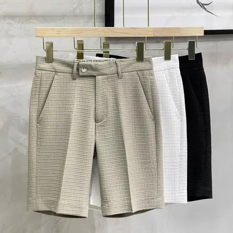 夏季薄款休闲短裤男宽松西裤肌理透气速干冰丝五分裤运动黑色中裤商品大图