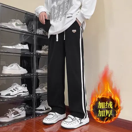 阔腿卫裤美式高街男潮牌oversize秋冬加绒加厚hiphop直筒运动裤子商品大图