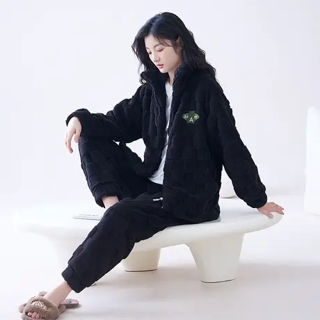 珊瑚绒睡衣女冬季加绒加厚法兰绒2023新款女士秋冬冬款套装家居服图片