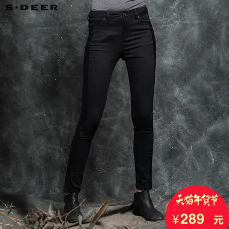 sdeer圣迪奥女2018春装简约弹力质感拼接修身长裤休闲裤S15380804商品大图