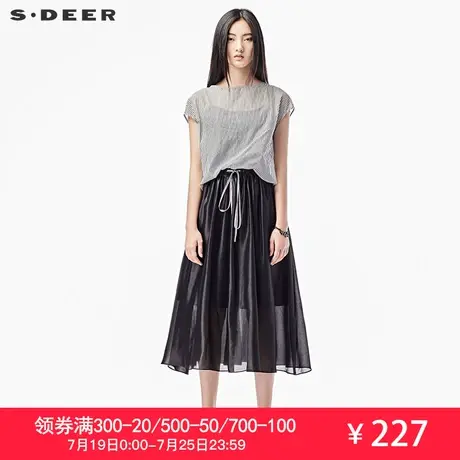 sdeer圣迪奥2018女夏装拼接系绳条纹宽松假两件连衣裙女S17281209图片