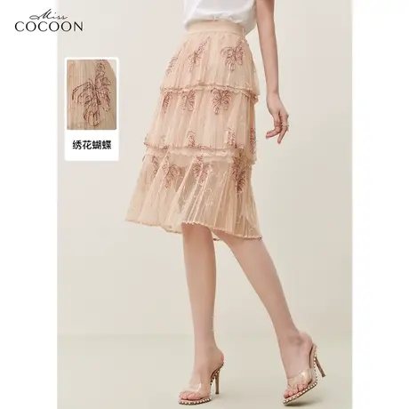 missCOCOON蝴蝶绣花网纱半身裙女2023夏装新款百搭休闲气质蛋糕裙图片