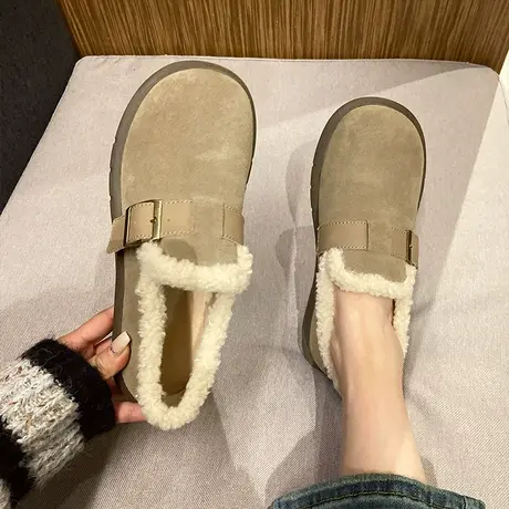 复古勃肯鞋女2023新款秋冬一脚蹬厚底雪地靴加绒保暖外穿毛毛棉鞋商品大图