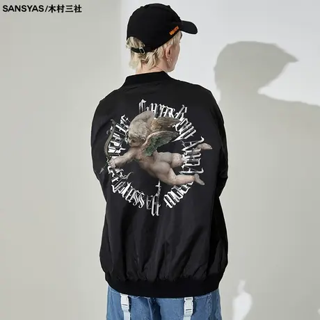 木村三社SANSYAS 丘比特天使美式复古外套男士夹克春秋字母棒球服商品大图
