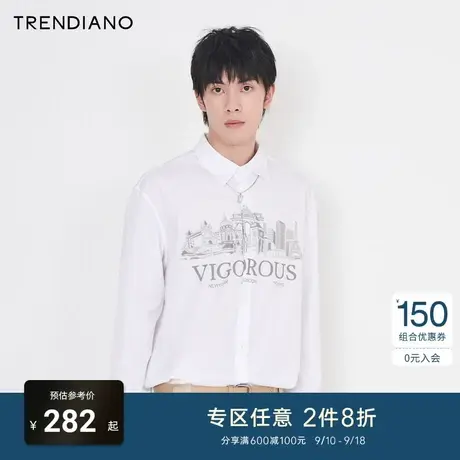TRENDIANO潮牌官方男装衬衣时尚简约城市印象印花长袖衬衫男士商品大图