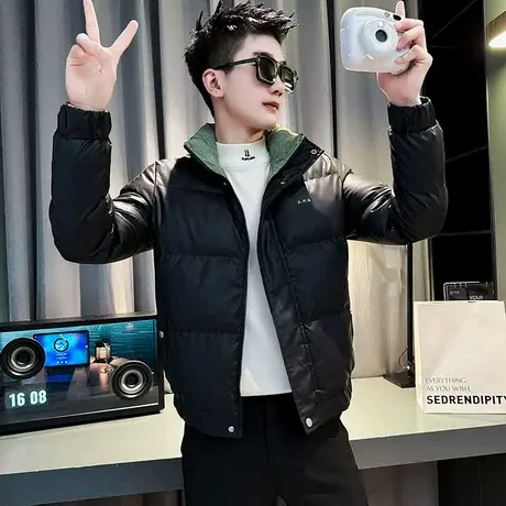 潮牌棉衣外套男冬季韩版撞色休闲高级感轻熟简约立领修身棉服上衣图片