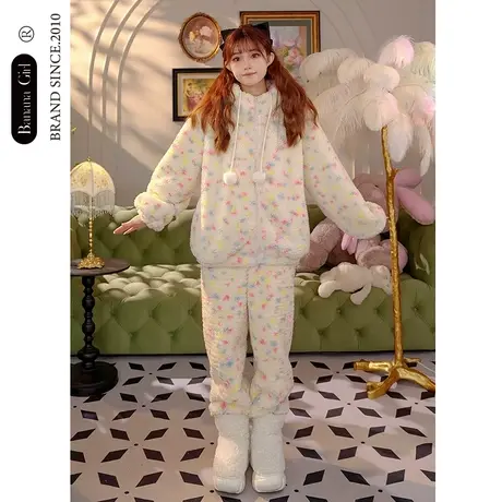 Bananagirl睡衣冬季女加绒加厚2023新款连帽女士可外穿家居服套女商品大图