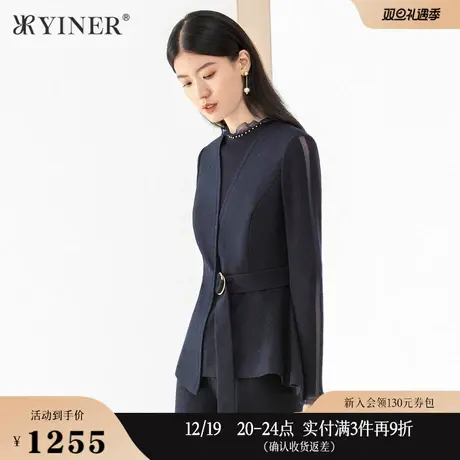 YINER音儿女装冬季含绵羊毛针织拼接衬衫闪丝上衣商品大图