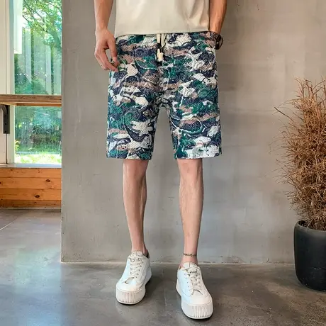 夏季男士潮流百搭迷彩花色帅气薄款设计感直筒修身五分短裤中裤商品大图