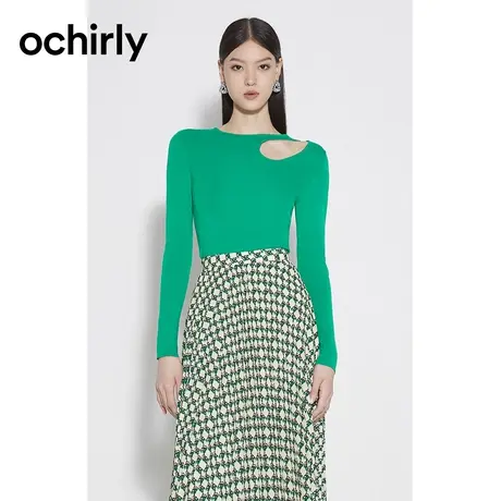 黑标系列 欧时力 挖空修身毛衣女2023新款秋装上衣打底显瘦设计感商品大图