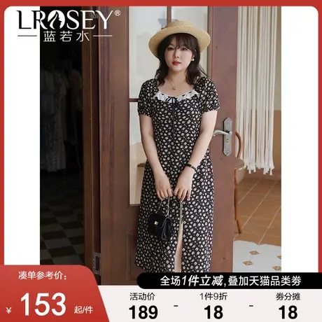 大码女装法式方领碎花长裙2024夏季新款胖MM泡泡袖开叉雪纺连衣裙图片