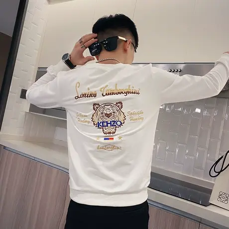 秋季时尚休闲刺绣个性潮牌网红潮流韩版修身长袖T恤打底衫男卫衣商品大图