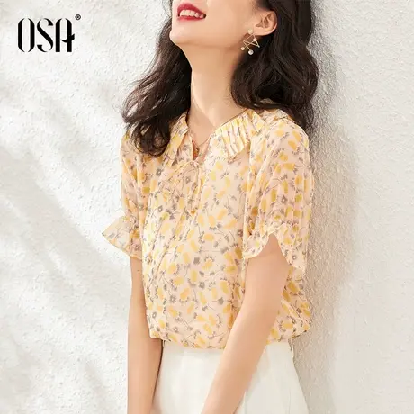 OSA欧洲站洋气小衫减龄时尚碎花雪纺衫女短袖上衣夏季2021年新款商品大图