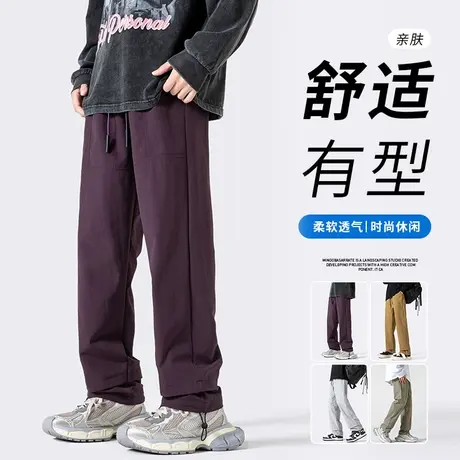 青少年紫色裤子男春季直筒工装裤休闲长裤冲锋裤男款防风裤登山裤商品大图