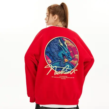 Nuthink国潮龙年420g重磅加绒加厚保暖圆领卫衣宽松春季上衣男款商品大图