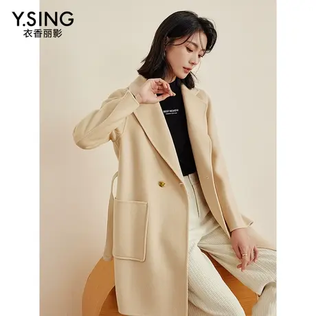 羊毛双面呢中长款大衣女衣香丽影2023年冬季新款气质优雅西装外套图片