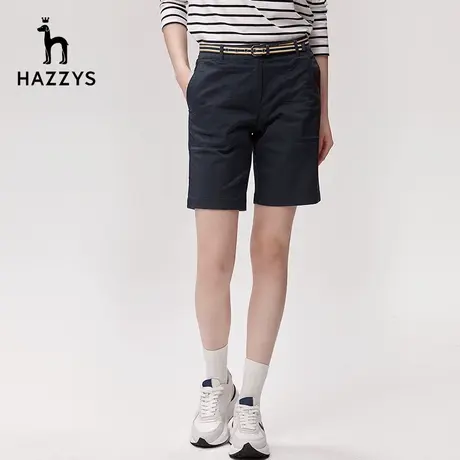 Hazzys哈吉斯斜纹棉弹百慕大短裤女士夏季修身休闲洋气英伦裤子商品大图