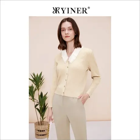 YINER音儿女装2023春季翻领莱赛尔蚕丝混纺针织衫商品大图