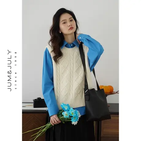 嘉茱莉2024春季新款针织马甲背心女短款套头针织上衣圆领针织背心图片