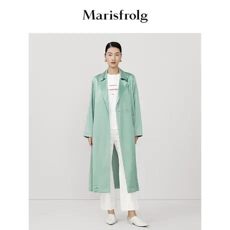 【丝滑垂坠系列】玛丝菲尔风衣春季新款醋酸缎面西装领腰带风衣商品大图