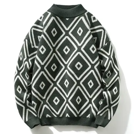 毛衣男士半高领格子潮流个性绵羊绒针织打底衫加厚秋冬新款线衣帅图片