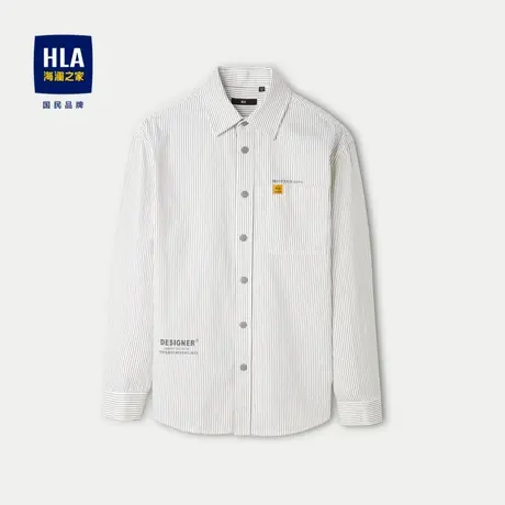 HLA/海澜之家条纹长袖休闲衬衫24春夏新休闲领宽松外套款衬衫男图片