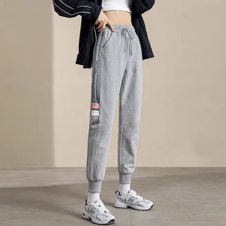 韩潮袭人宽松显瘦松紧高腰运动裤设计感拼接休闲长裤子图片