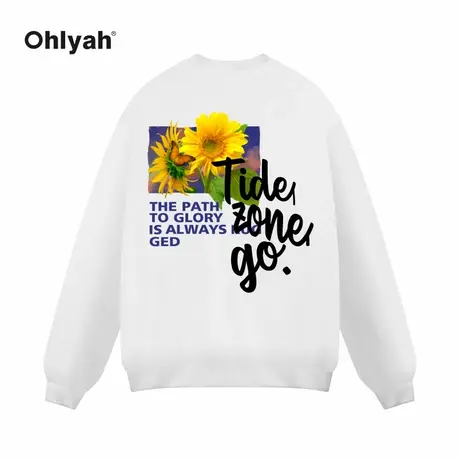 Ohlyah圆领情侣纯棉大码卫衣小雏菊字母印花套头男女同款定制图案商品大图