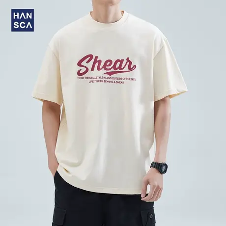 hansca 短袖t恤男纯棉夏季重磅美式休闲运动大码宽松内搭半袖上衣商品大图