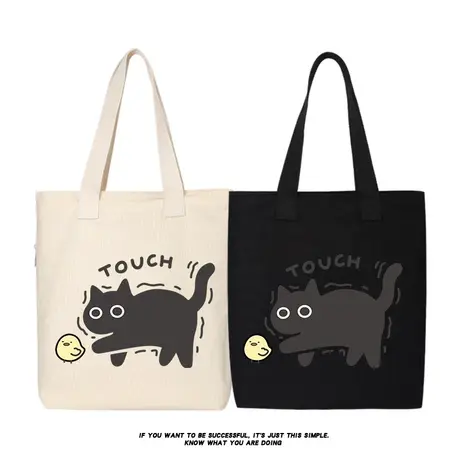 秀洛touch黑猫撸猫托特包新款日系设计感帆布包单肩斜挎手提包袋商品大图