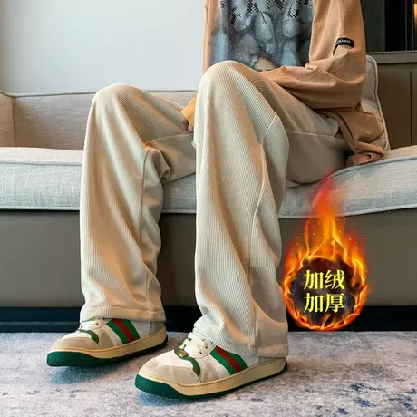 冬季时尚直筒垂感灯芯绒小西裤男士痞帅潮流宽松阔腿哈伦休闲裤子商品大图