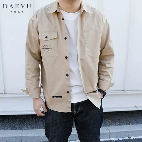 DAEVU春新款日系工装潮胖子大号加肥加大码男士长袖衬衫外套衬衣商品大图