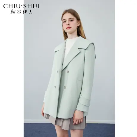 秋水伊人高级简约翻领直筒显瘦毛呢外套冬季2023新款女装百搭上衣图片