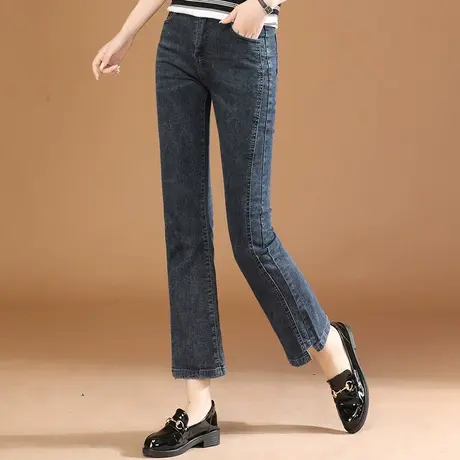 韩潮袭人复古高腰直筒牛仔裤女2023秋季新款开叉宽松微喇叭长裤子商品大图