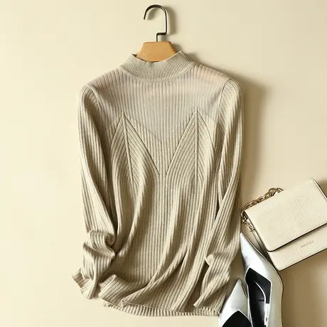 秋冬2023年新款蕾丝拼接半高领女士内搭针织修身洋气打底衫毛衣女图片