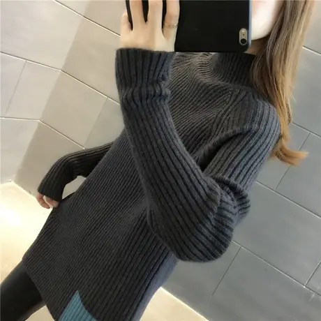 半高领毛衣女秋冬毛衣2023年新款套头宽松针织打底中长款毛衣女厚图片