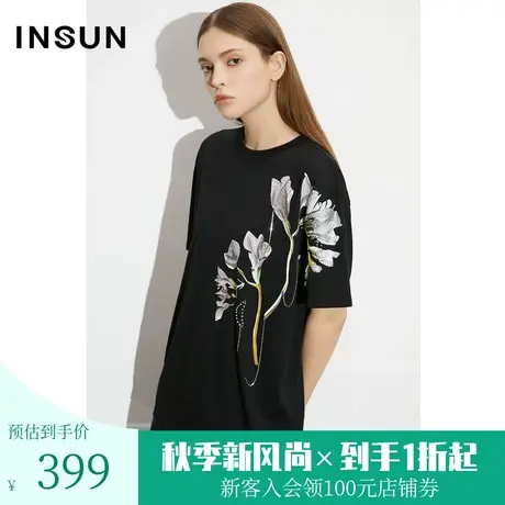 恩裳COVER2023夏季新款舒适柔软棉质直喷印花手工烫银工艺钉珠T恤商品大图