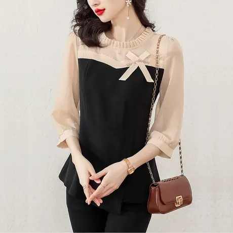 短袖t恤女雪纺韩系chic别致上衣今年流行爆款漂亮小衫胖mm遮肚子商品大图