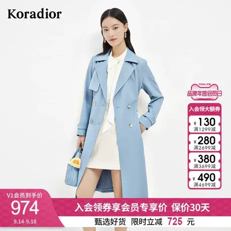 珂莱蒂尔抗菌风衣女休闲中长款双排扣法式时尚气质减龄外套女新款图片